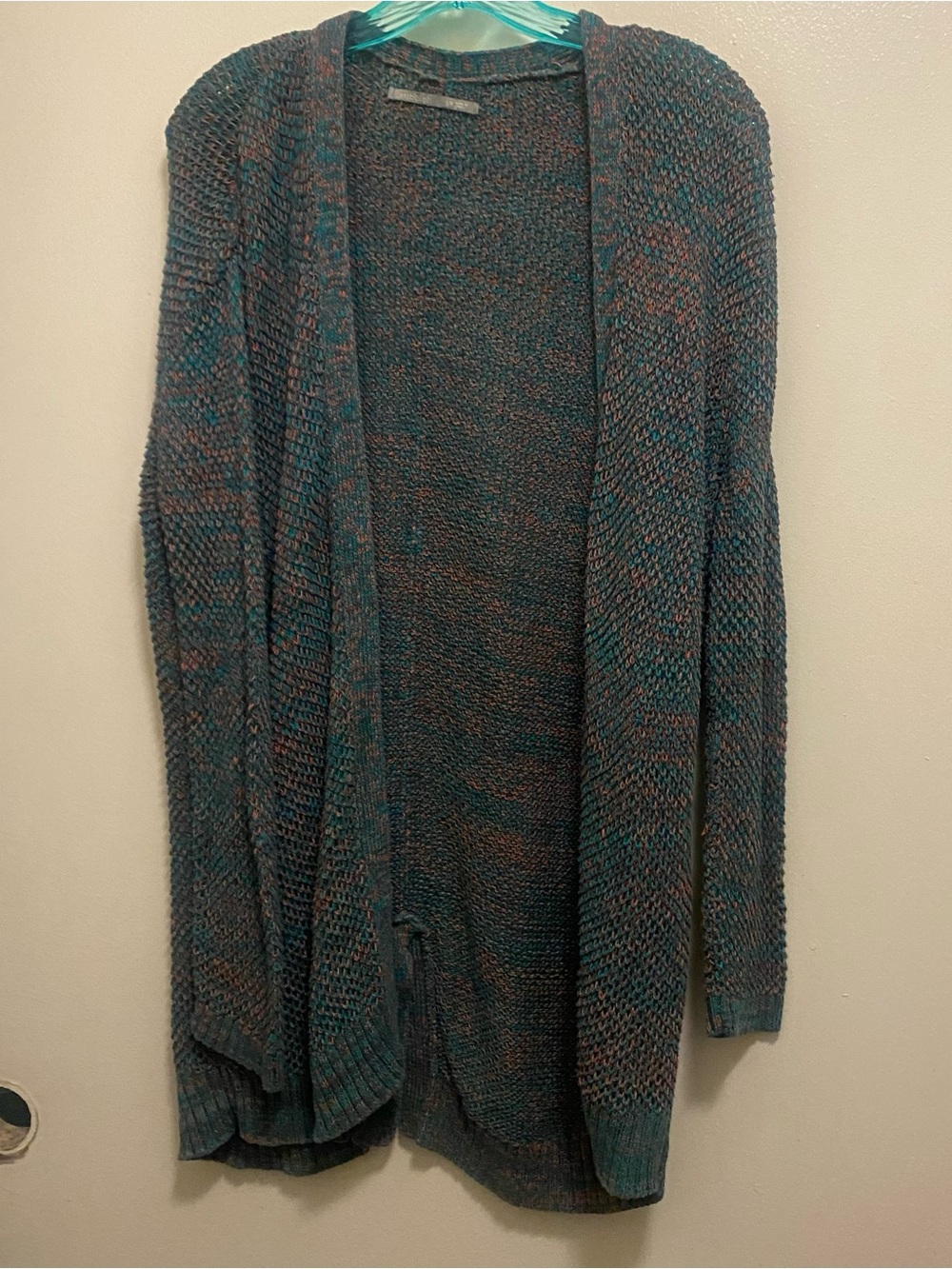 Y2K Vintage Rubbish Womens S M 40” Knit Open Cardigan Crochet Teal Orange